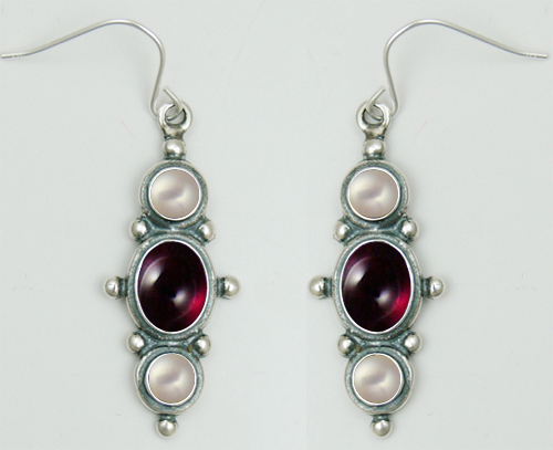 Sterling Silver Drop Dangle Earrings With Garnet And Cultured Freshwater Pearl